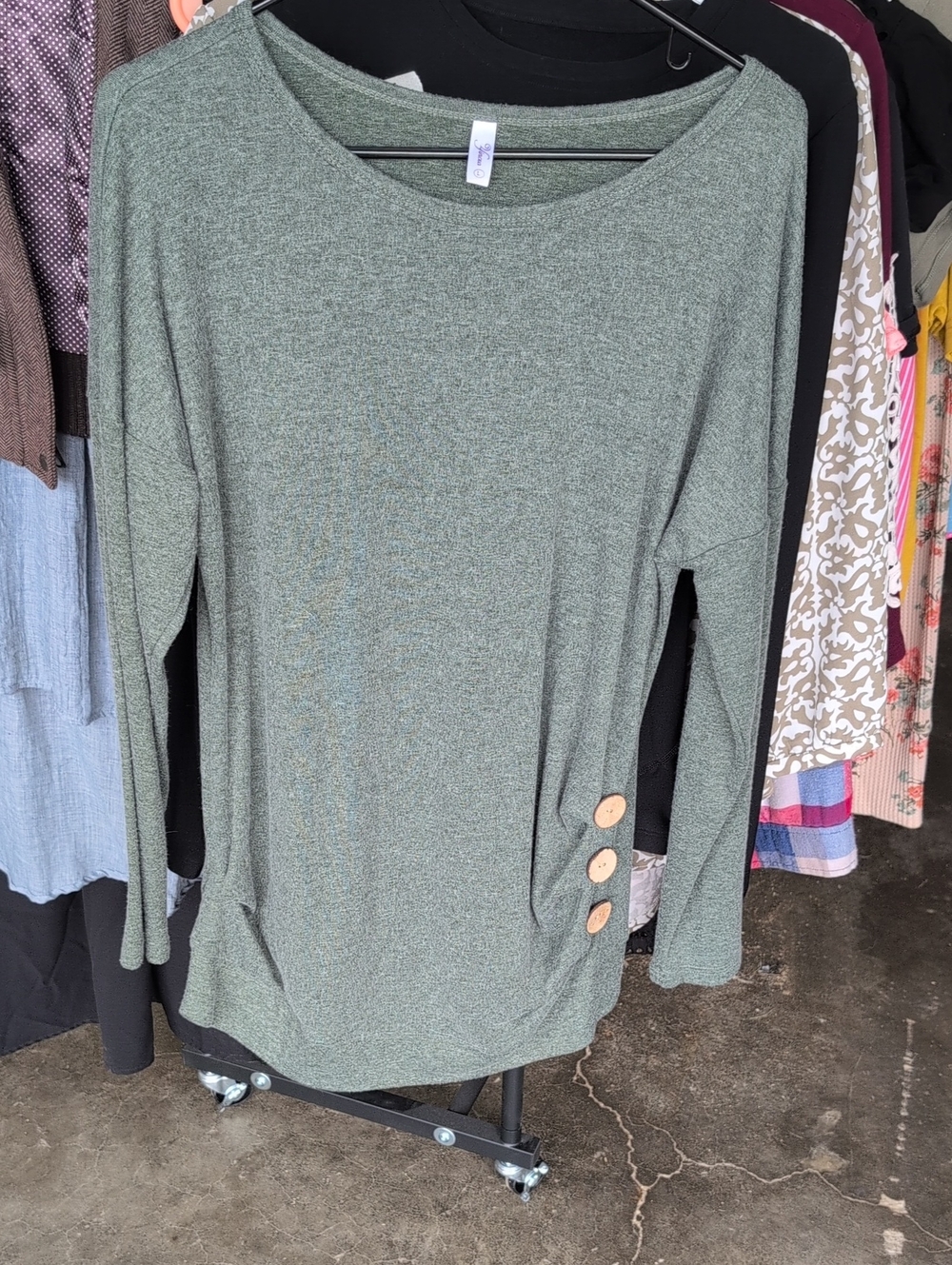 Sage Green Long Sleeve Tunic Top with Side Button Detail